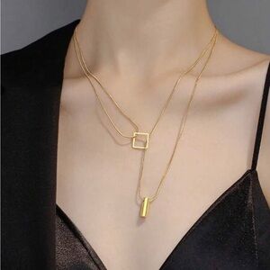 Gold Plated Titanium Steel Geometric Lariat Necklace